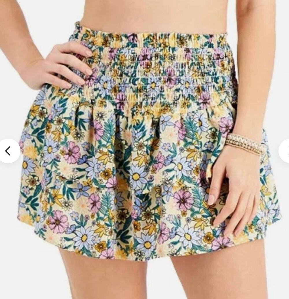 Miken Swim Floral Print Cover Up Skirt Angora Lavender L NWT
